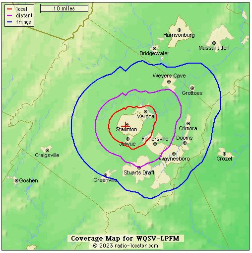  Approximate service area map of WQSV 106.3 LP-FM. 